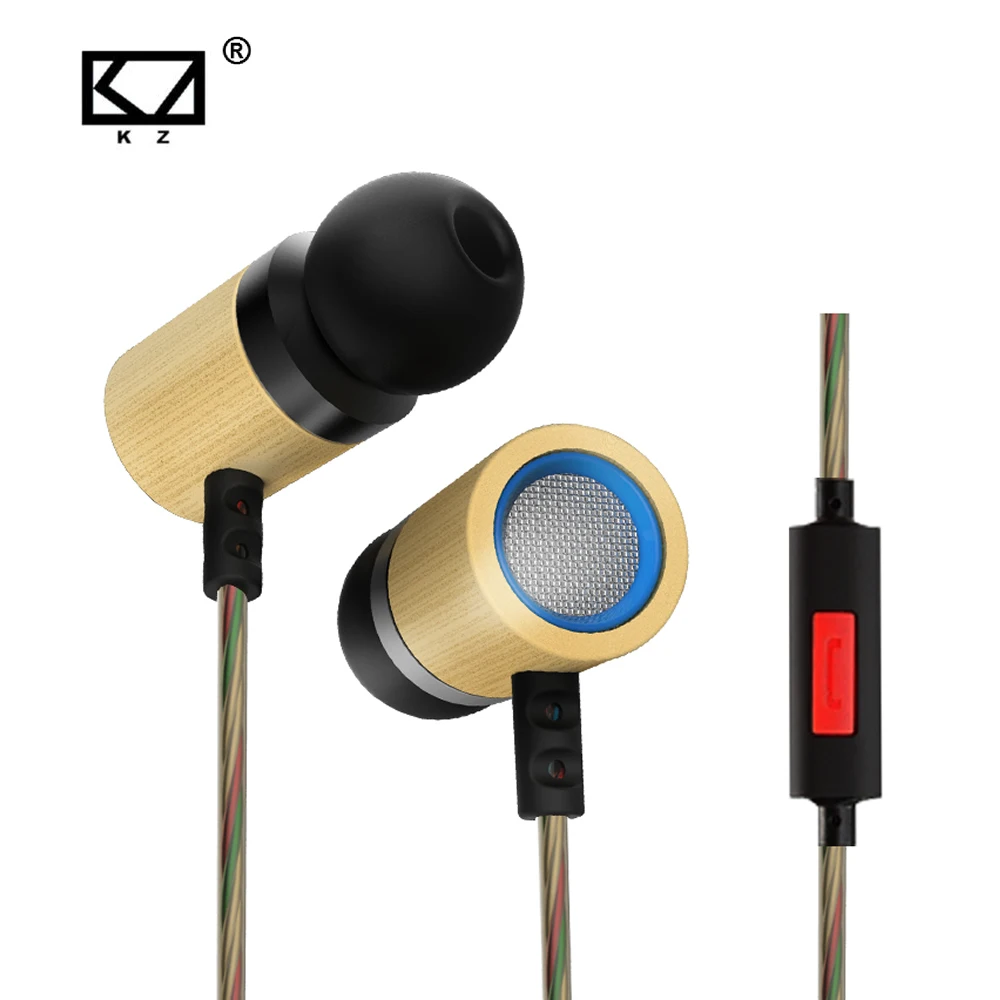 KZ ED7 бамбуковые наушники с эффектом дерева микрофоном 3 5 мм HD HiFi в ухо гарнитура