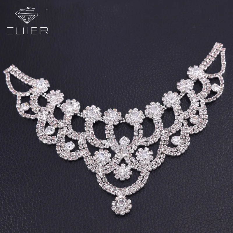 

10pcs women dress neckline appliques with rhinestones crystal sew on DIY bridal dress collar patches for clothing sewing craft