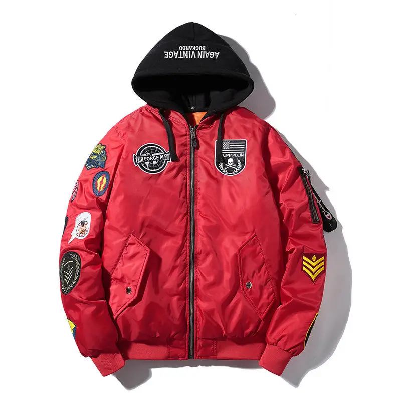 

Winter Casual Embroidery Cotton Thin Thick Warm Bomber Flight Jacket Men Stand Collar Patch Designs Jacket Baseball Coat Hip Hop