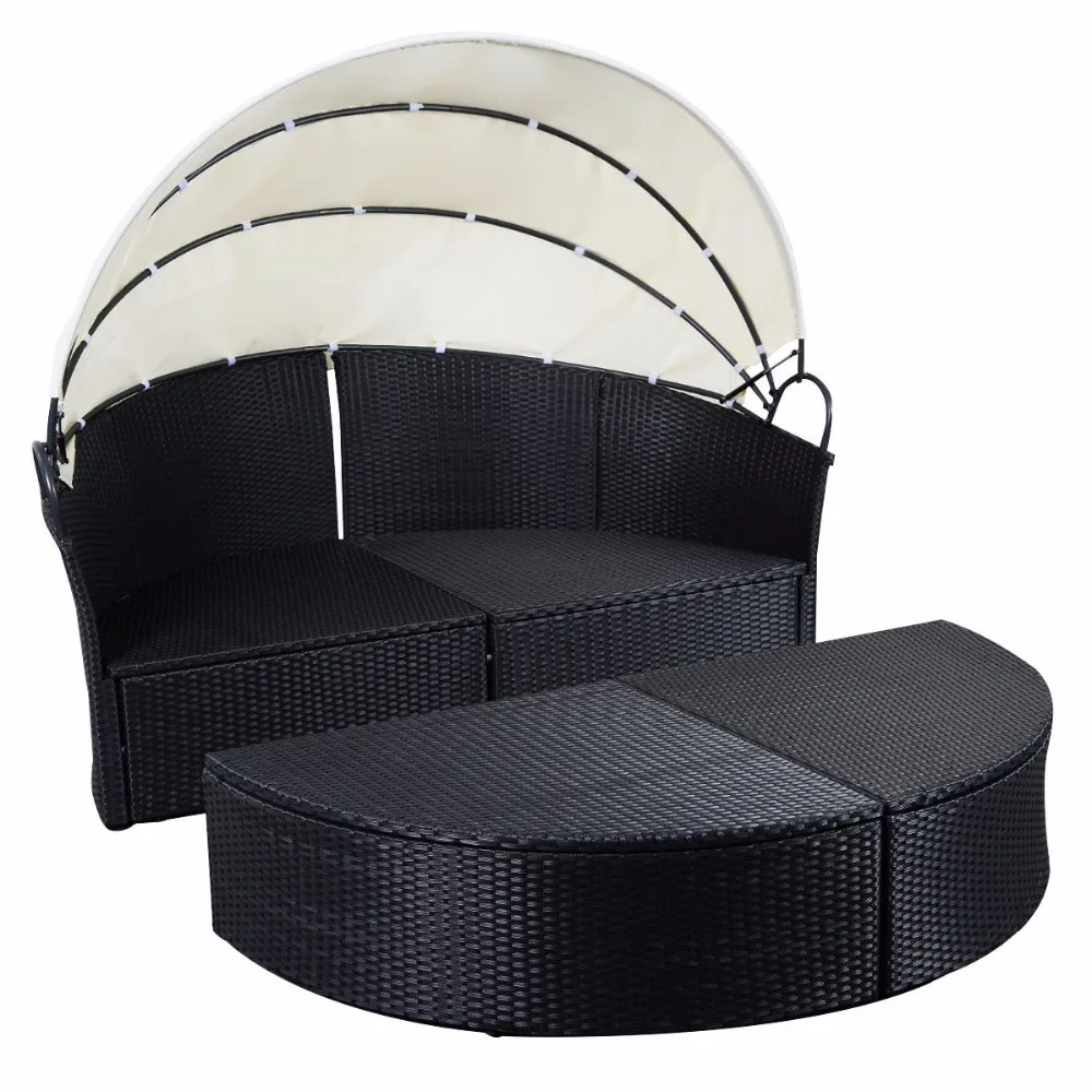 Giantex Outdoor Patio Sofa Furniture Round Retractable Canopy Daybed Black Wicker Rattan Outdoor Furniture HW51820+ Giantex Outdoor Patio Sofa Furniture Round Retractable Canopy Daybed Black Wicker Rattan Outdoor Furniture HW51820+
