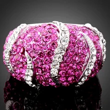 Chran Crystal Rings For Women Silver Plated Pink Rhinestone Wedding Female Teen Jewelry Chic Chunky Ring chic feather ring for women