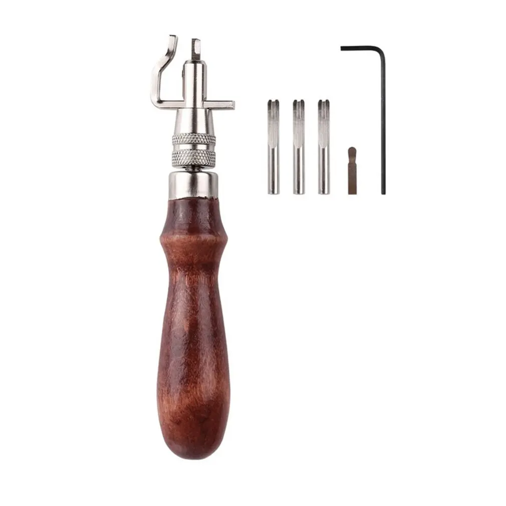 

5 in 1 Leather Craft Edge Press Kit Adjustable Leather Groover Crease Tool Leather Stitching Tool Leather Sewing Working Tools