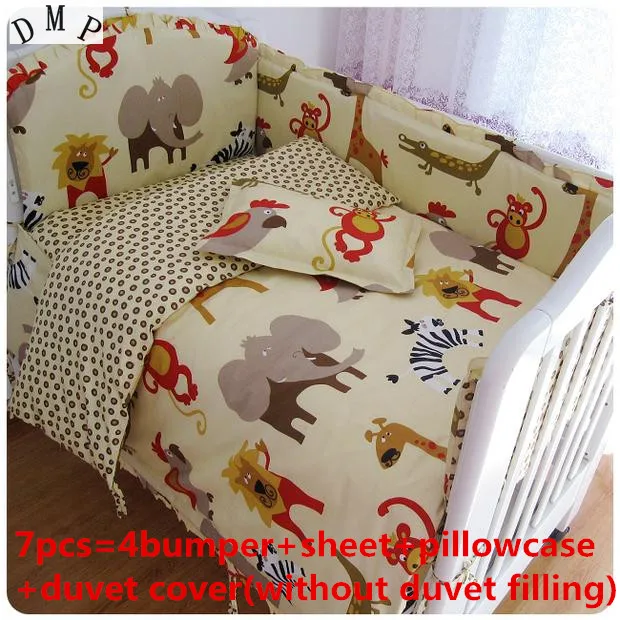 Promotion! 6/7PCS cot bedding sets,100% cotton baby crib beding sets with filling,120*60/120*70cm