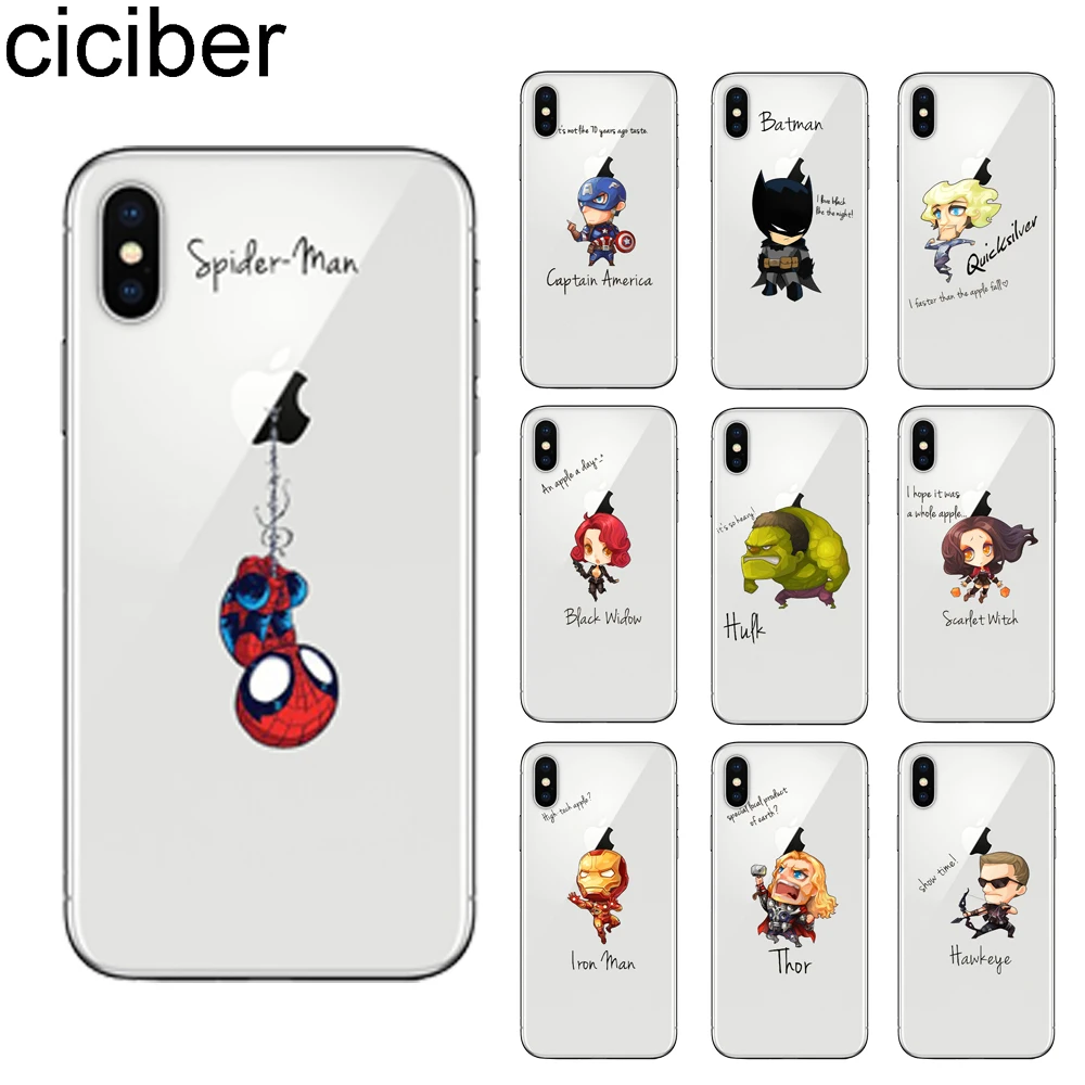 

ciciber Cute Marvel Batman Spiderman iron Man Soft TPU Phone Cases Cover For iPhone 7 8 6 6S Plus 5S SE X XR XS Max Silicone