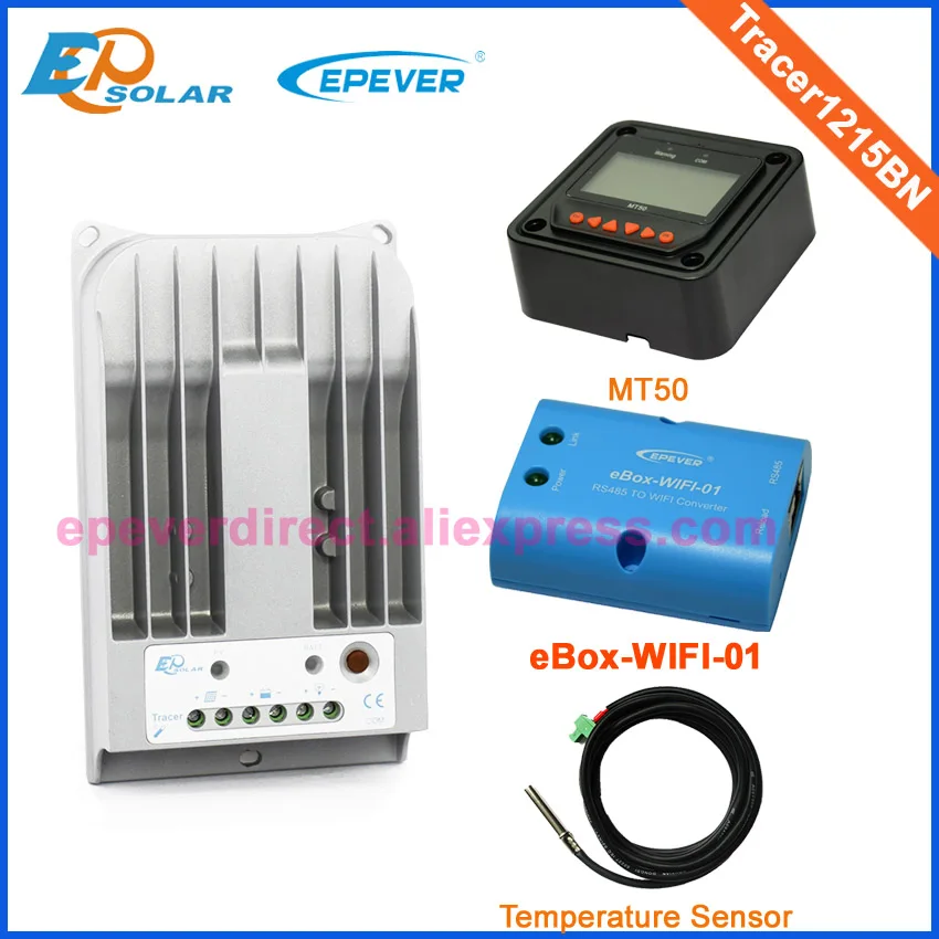 

10A Solar battery charging regulator with MT50 remote meter temperature sensor and wifi function MPPT Tracer1215BN
