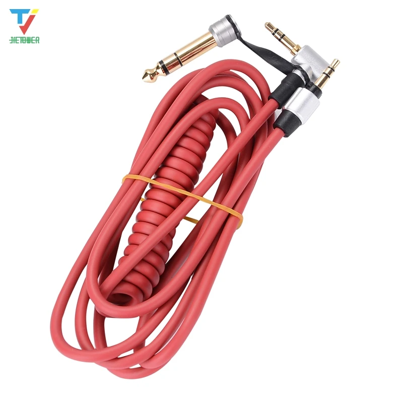 100 개/몫 1.2m 오디오 케이블 헤드폰 레드 블랙 스프링 3.5mm 6.5mm 교체 오디오 AUX 케이블 강력하고 내구성이 뛰어난