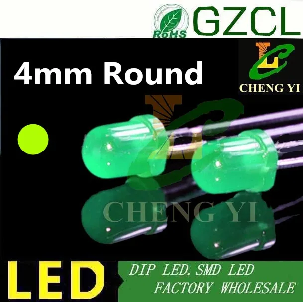4 мм DIP led диффузный зеленый круглый 2-контактный диод 2 0-2 5 В 568-575NM 1000 шт Бесплатная