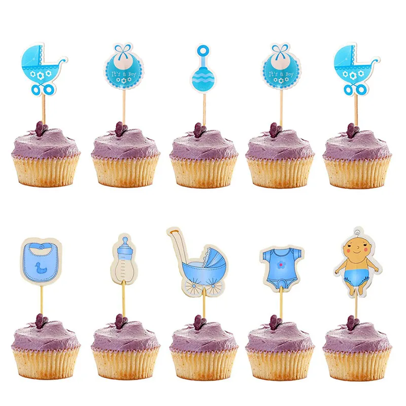 

20pcs Blue/Pink Baby Shower Cupcake Toppers Boy Girl Christening Party Decorations Kids Birthday Diy Supplies Babyshower