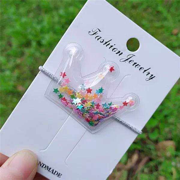 colorful crown 16 шт./лот Новинка Прозрачный зыбучие пески ПВХ для волос аксессуары для волос, резинки милые блестки вышивка «звёздочки» или «бриллианты» короной детская головная повязка для девочек Головные уборы - Цвет: colorful crown