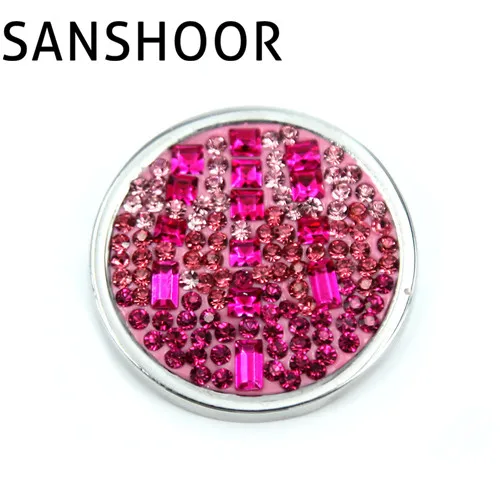 SANSHOOR Jewelry 33MM Pink Crystal Coin Fit For 35MM Coin Holder