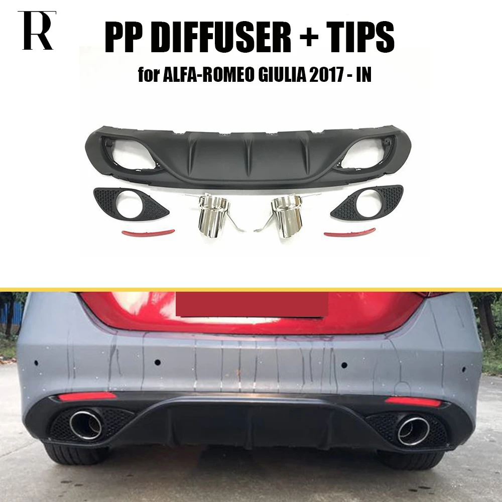 Giulia Change to 2 Outlet PP Rear Bumper Diffuser with Exhaust Tips for font b Alfa