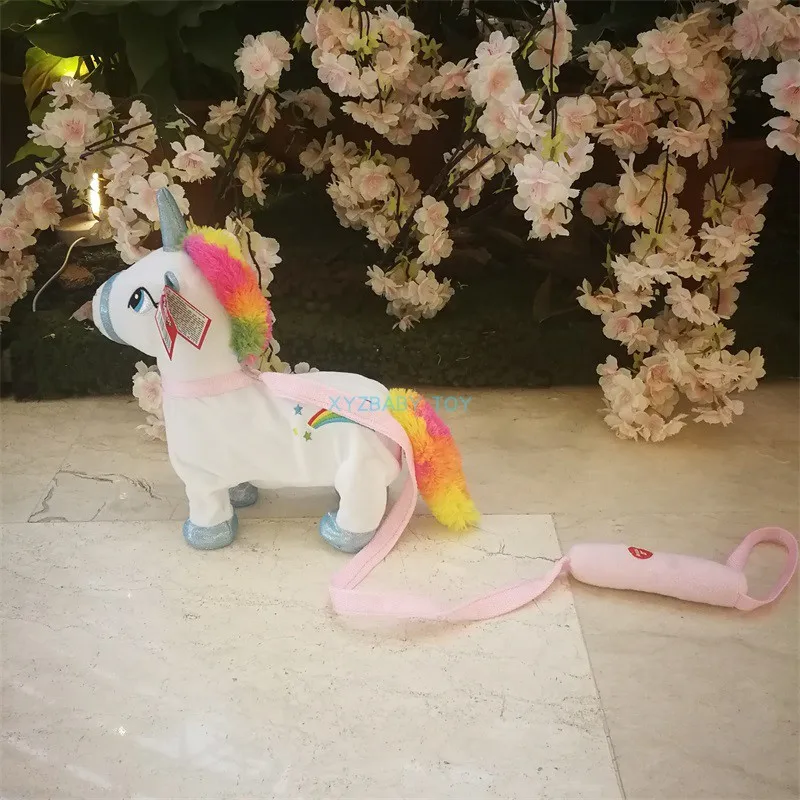 Electric Plush Toys Unicorn A Dog with a Rope can Walk and Sing Soft Horse Stuffed Animal Toys Children Baby Christmas Gifts