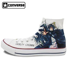 Anime Converse All Star de Los Hombres de Las Mujeres Zapatos Guilty Crown Diseño Pintado A mano Zapatos Niños Niñas Top del Alto de Zapatillas Blancas Cosplay regalos