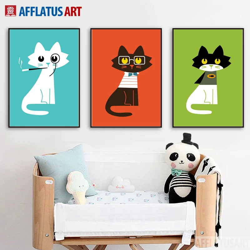 Cartoon Cute Cat Wall Art Canvas Painting Posters And Prints Nordic