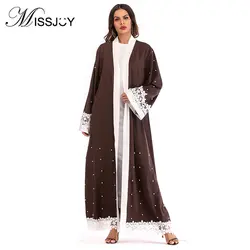 MISSJOY осень 2018 г. мусульманские шить бисером свободные с длинным рукавом Moroccan Ropa Arabe Mujer Арабский Платье абайя, кафтан халат турецкий