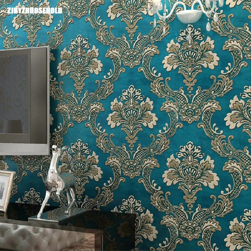 

European 3D Non-woven Wallpaper Stereo Relief Damascus Wallpaper Living Room Bedroom TV Background Wall Thickening