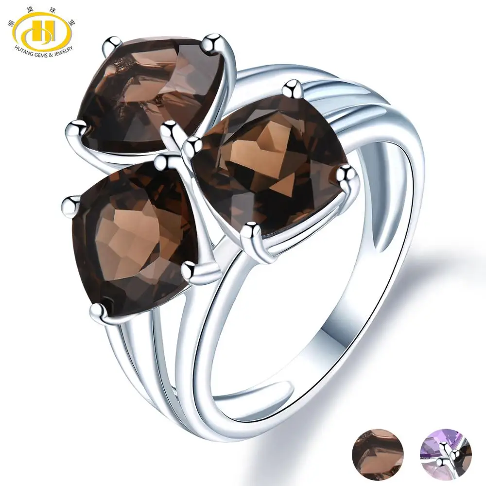 Hutang 6.39ct дымчатый кварц обручальное кольцо натуральный драгоценный камень 925 пробы серебряные кольца изящные элегантные классические ювелирные изделия для женщин Новинка