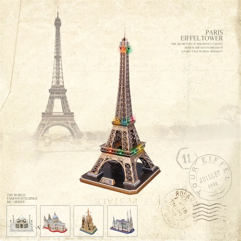 

Cubicfun 3D Puzzle DIY Paperboard Model Toy Tower Led Light Paris Eiffer Tower Construction Handmade Puzzle 3D Toys / Brinquedos
