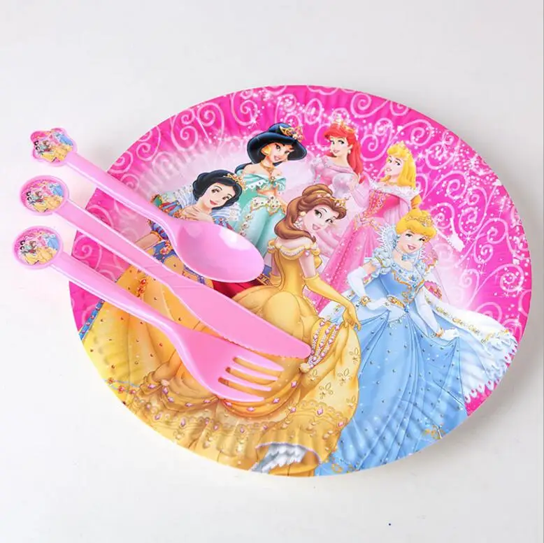 10 Дети Принцесса праздничный набор столовой посуды тарелки салфетки баннер для вечеринки в честь Дня Рождения украшения Конфетница наборы; детский душ