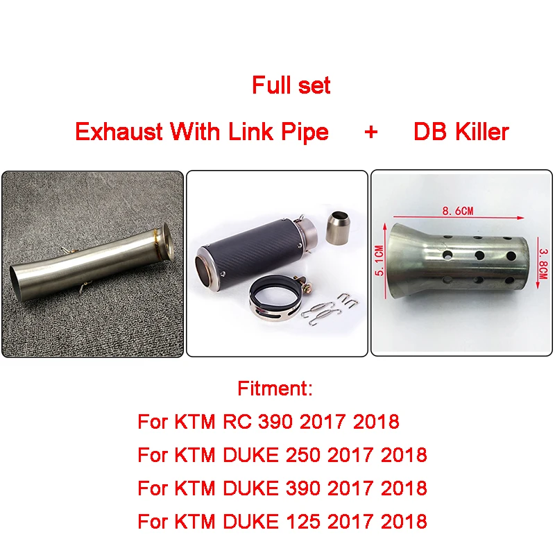 

Full Set of Motorcycle Exhaust Muffler Silencer Middle Link Pipe For KTM DUKE 390 250 125 Duke RC 390 RC390 2017 2018 17 Slip-on