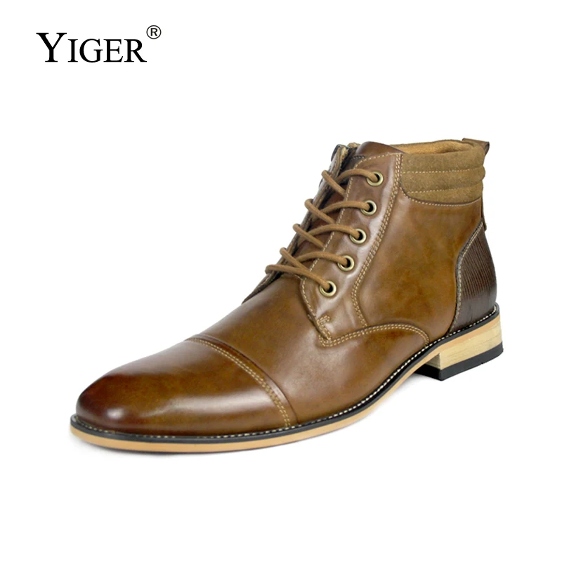 

YIGER New Men Martins boots Genuine Leather Large Size 40-47 Winter Leisure Lace-up Man shoes Ankle boots male Chelsea boots 207