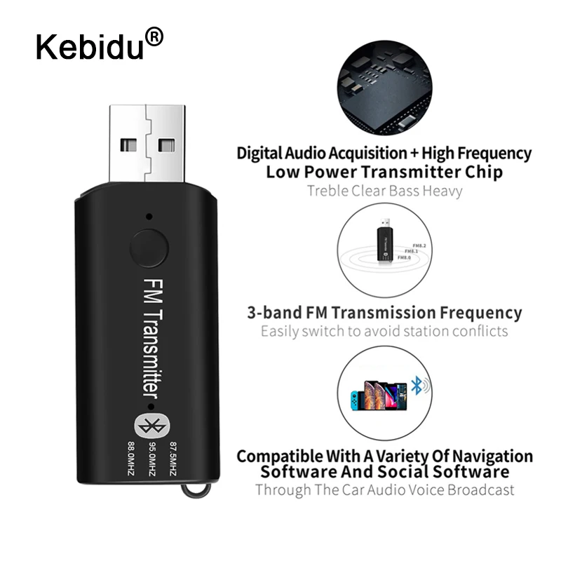 

kebidu 2 in 1 Mini USB Wireless Bluetooth Music Audio Receiver FM Music Transmitter Module A2DP Stereo Car Bluetooth Receiver