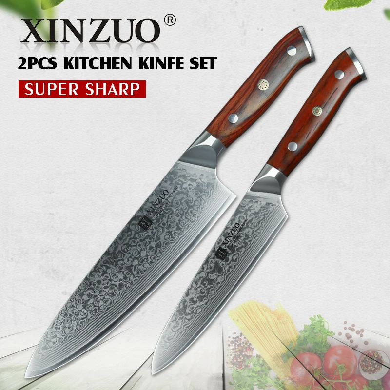 XINZUO 2PC Kitchen Chef Knife Sets Damascus Steel Professional Chef