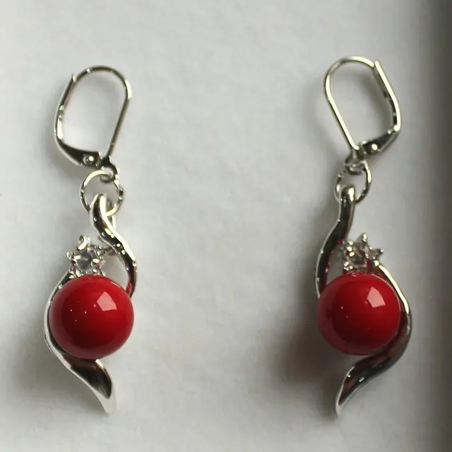 

hot sell new - New! 2014 beautiful 10mm vermilion red shell pearl earring