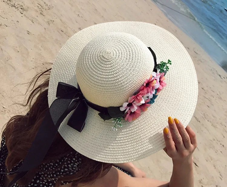 2018 Summer New Arrived South Korean Style Flower Bow-Knot Straw Hat Beach Sunscreen Casual Sun Hat ACA87 (5)