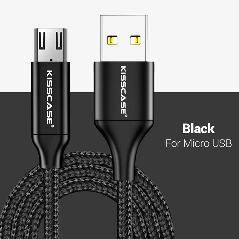 Kisscase 3A Micro USB кабель для samsung Xiaomi LG htc SONY кабель для быстрой зарядки Micro USB Android мобильный телефон usb зарядный шнур - Цвет: Black