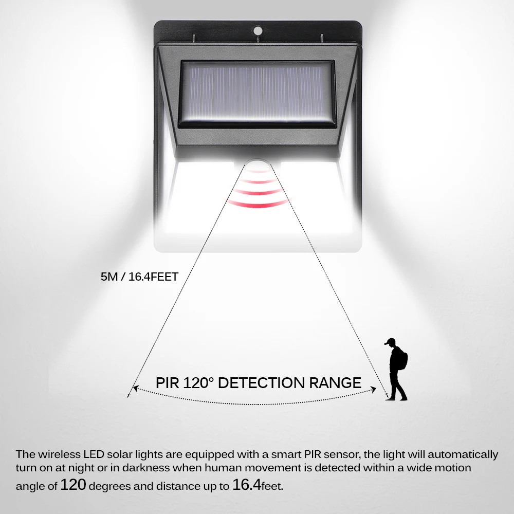 40 светодиодный настенный светильник на солнечной батарее с датчиком движения, водонепроницаемый светильник с инфракрасным датчиком, садовый светильник