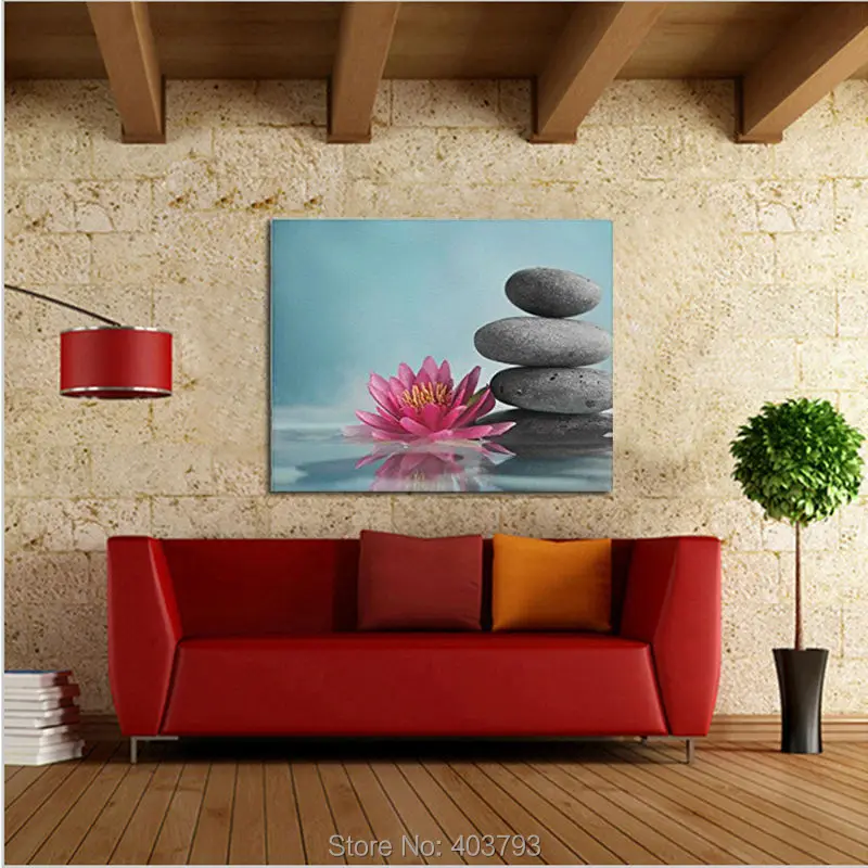 Modern HD Print Stone Lotus Zen Water Canvas Wall Art Print Painting On