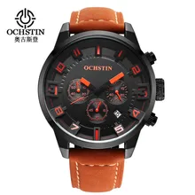 2016 New Watch Men Brand Ochstin Sport Men’s Watches Leather Quartz Waterproof Chronograph Hour Clock Military Army Fashion