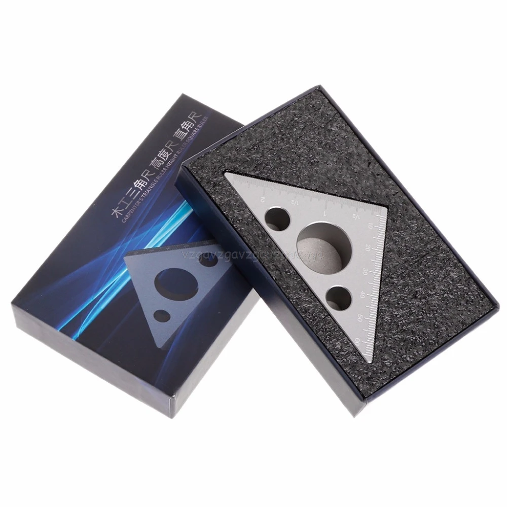 

45 Degree Aluminum Alloy Angle Ruler inch metric Triangle ruler Carpenter's Workshop Woodworking square Multifunction Tool N01