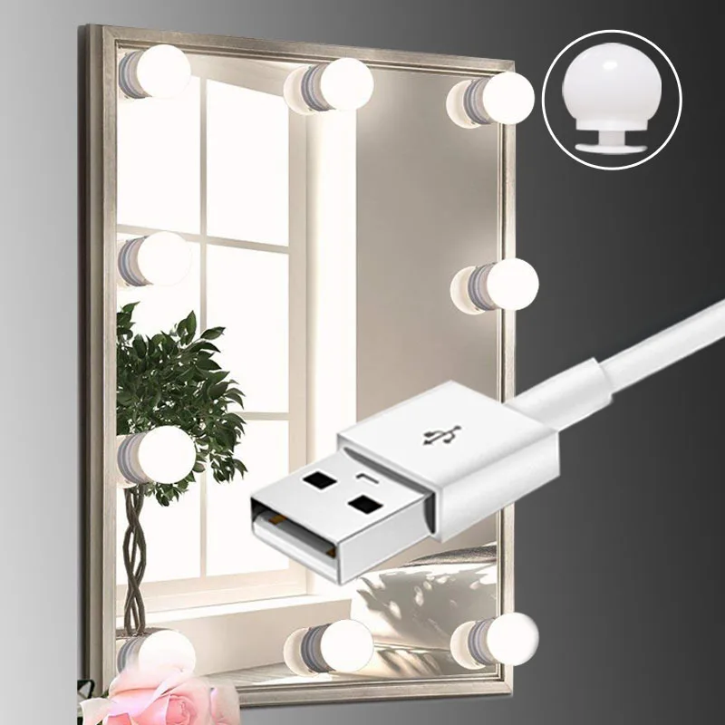 Светодиодные светильники для зеркала под раковину 5 В питание от USB 10 диммируемых