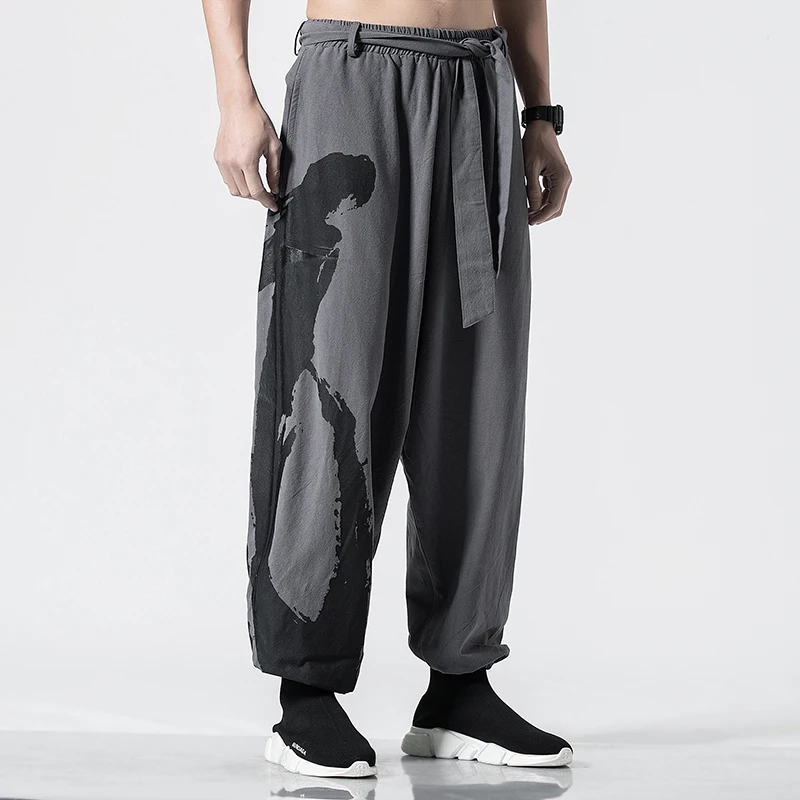 

Harem Pants Men Printed ankle banded pant Casual Streetwear Pant Mens Loose Drawstring Jogger Trousers Full Length Fashion Homme