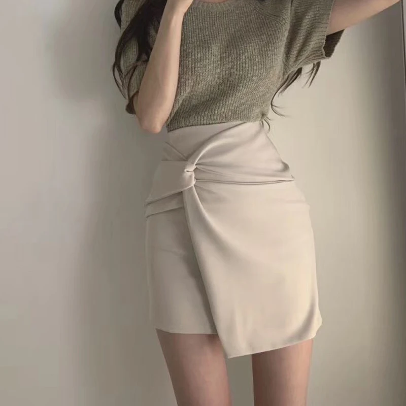 

Solid Cross-criss High waist Bodycon Women skirt Female Irregular Pencil Mini Skirt Sexy Streetwear Faldas Mujer Femme 2019