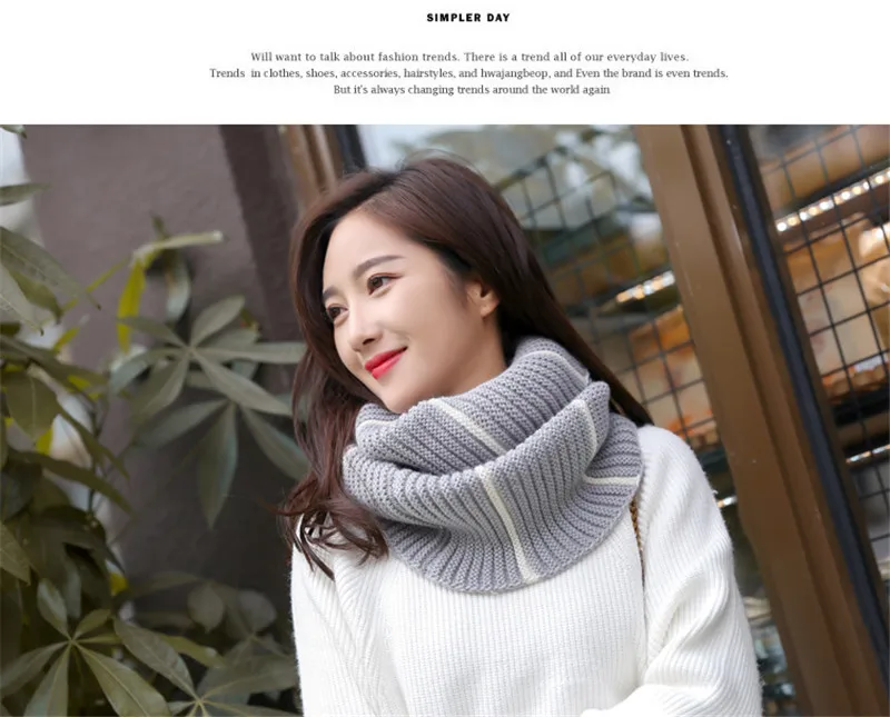 VISROVER Free Shipping Kniited Scarf Lic Winter Women Round Scarfs Infinity Snood Ladies Stripe Ring Loop Scarf  Unisex Circle  (11)