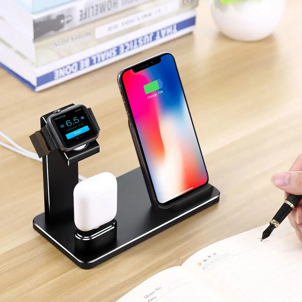 

3-in-1 Aluminum Alloy Charging Stand for iPhone Apple Mobile Phones iWatch Watch AirPods Wireless Charger Support Fast Charging