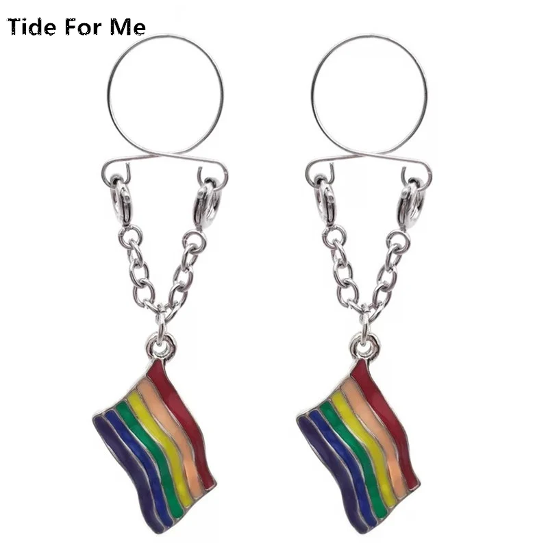 

New fashion Wings Gay Flag Sexy Non pierced Clip On Nipple Ring Colorful Tree Fake Nipple Dangle Adjustable Body Jewelry Gift