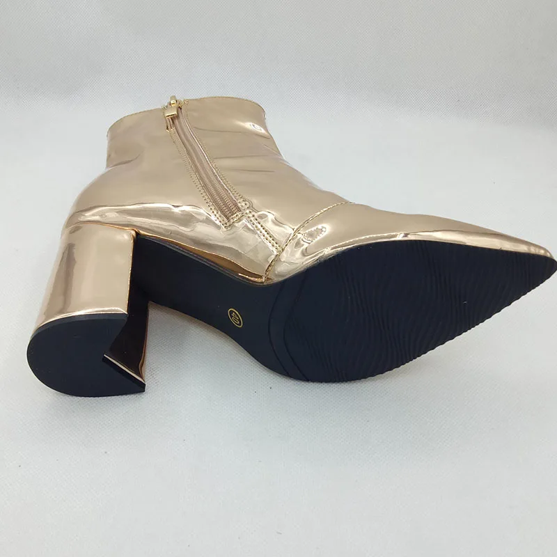 Aneikeh/женские осенние ботинки из искусственной кожи на резиновой подошве с острым носком на квадратном каблуке модная женская обувь на высоком каблуке серебристого цвета; размеры 34-40