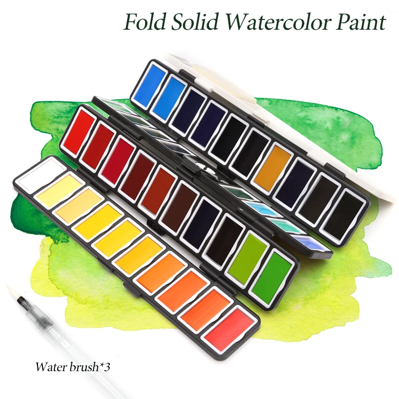 

New 18/38/58Colors Fold Solid Watercolor Paint Set With Water Brush & Gifts Box Watercolor Pigment For painting Water colors