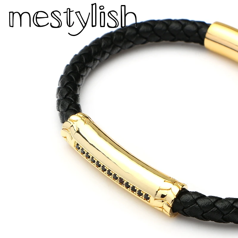 Mestylish новинка из натуральной кожи с отделкой нержавеющей стали оснастки браслет