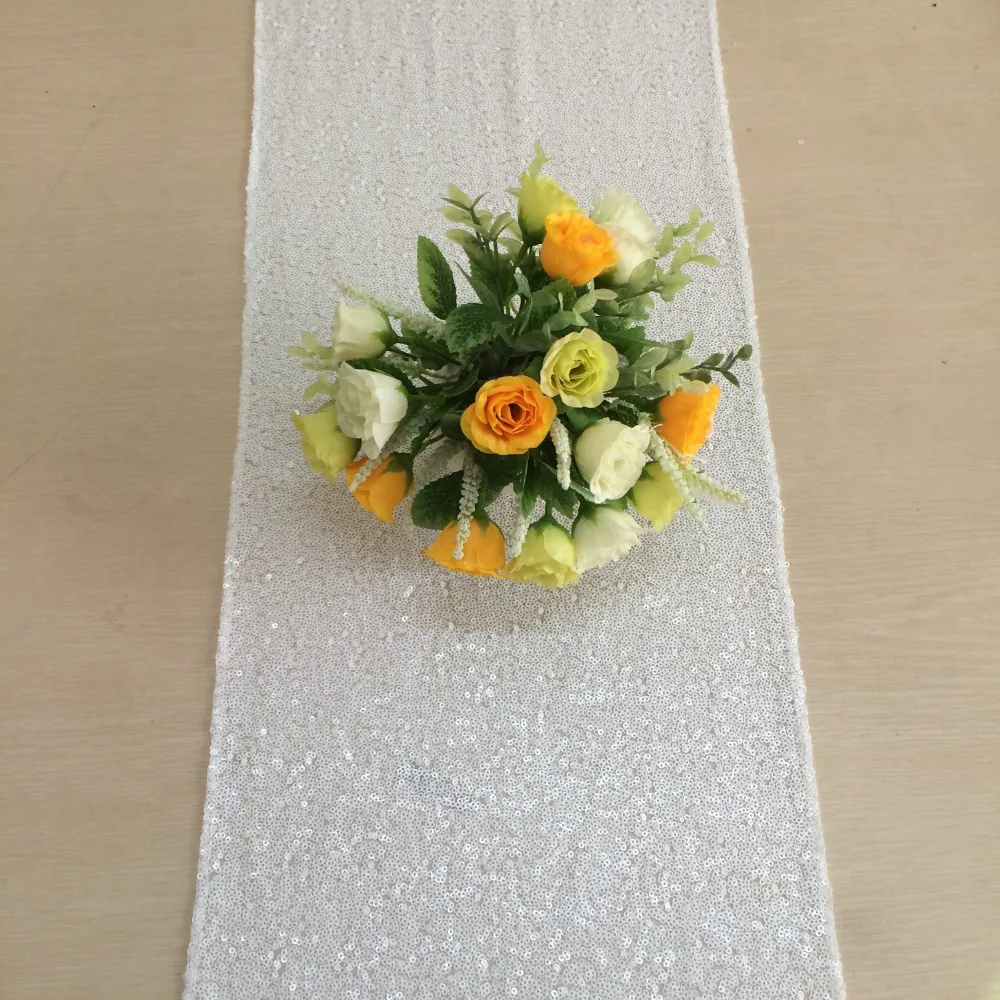 

ShinyBeauty white Sequin Table Runner 12x72in Wholesale Sequin Fabric Aisle Runner for wedding Party Decoration-928K