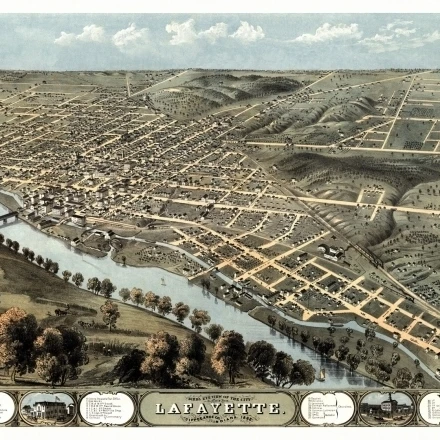 Old Map of Lafayette Indiana 1868 Tippecanoe County Poster Print (24 x 36)