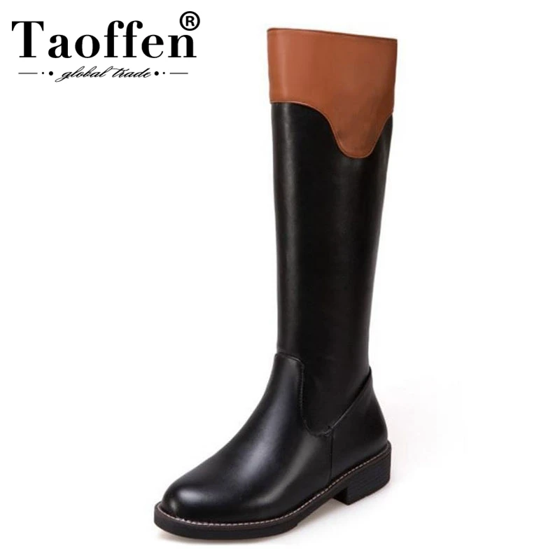 

TAOFFEN Size 34-43 Women Knee Boots Zipper Mixed Color Boot In Winter Shoes With Warm Fur Long Botas Woman Footwears