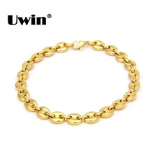 Uwin браслеты высокого качества из нержавеющей стали PVD покрытие серебро/золото цвет 8 мм 22,5 см цепочка из звеньев браслет мужские ювелирные изделия подарок