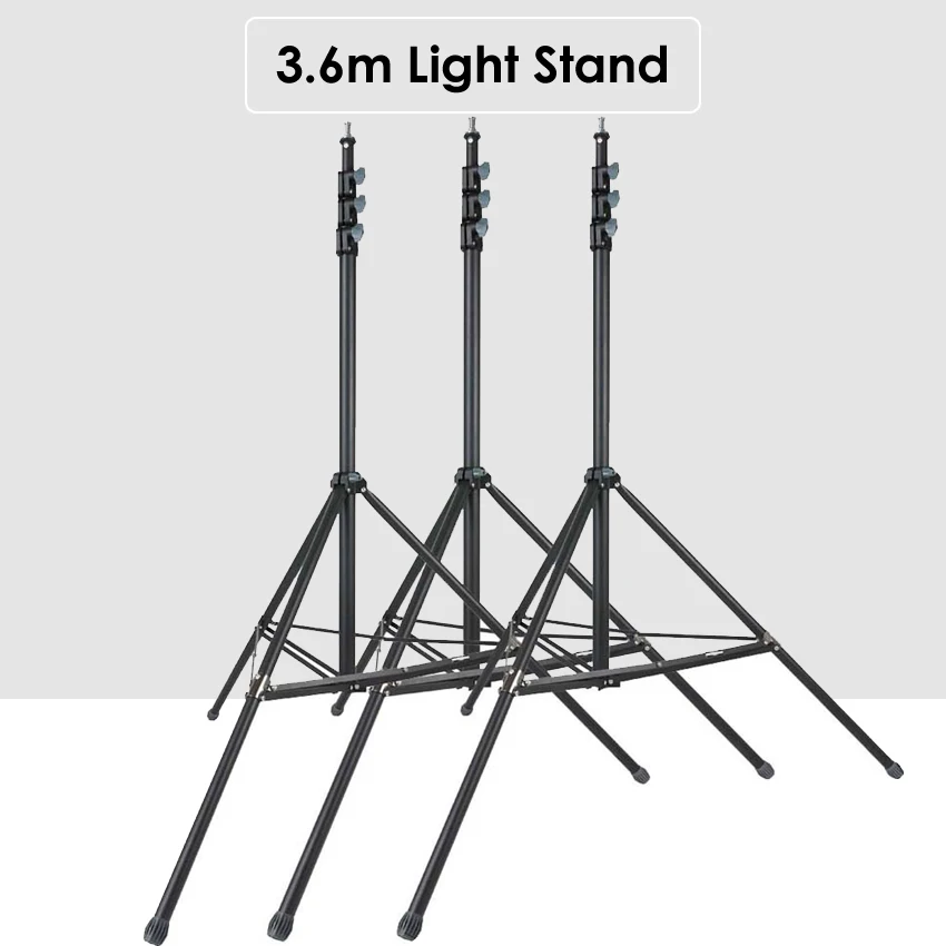 3pcs 3.6m Heavy Duty Max Load 15KG Photo Video Steel Metal Light Stand Tripod Support Holder fr Studio LED Lamp Softbox Backdrop