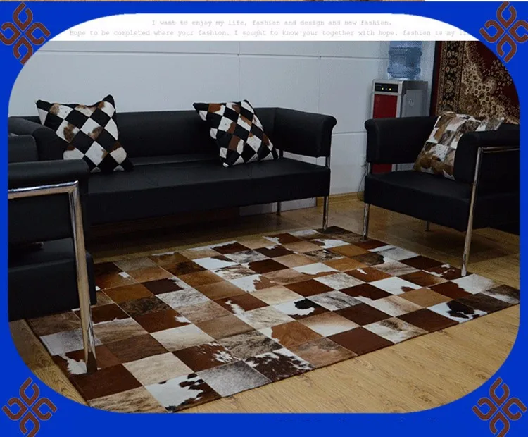 

Fashionable art carpet 100% natural genuine cowhide leather diamond carpet