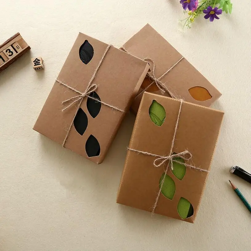 5 Inch 14.5x10.5cm PU Leather Vintage Khaki Paper Maple Leaf Photo Album Diary Notebook 80 Sheets Steel Ring Binding